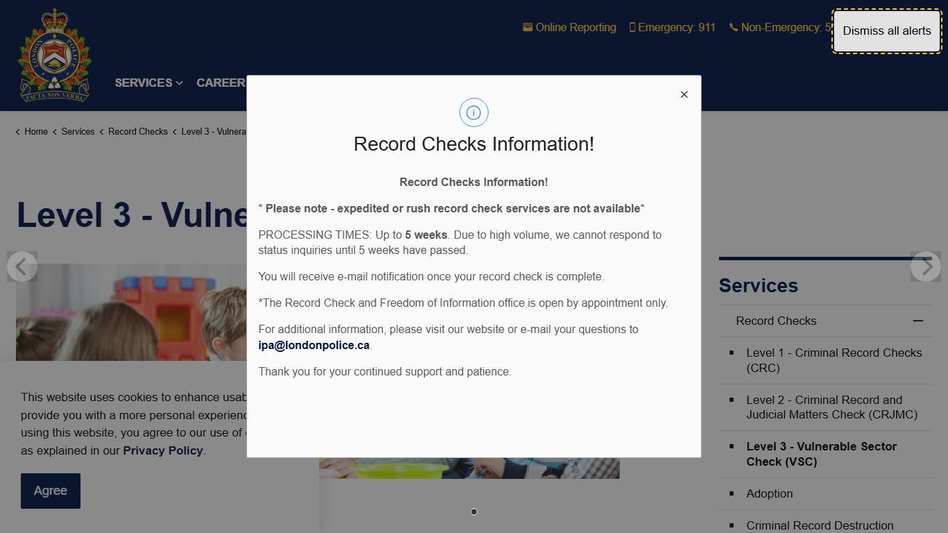 Level 3 - Vulnerable Sector Check (VSC) | London Police Service