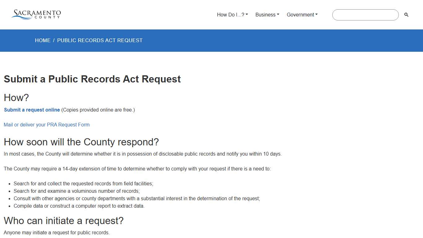 Public Records Act Request