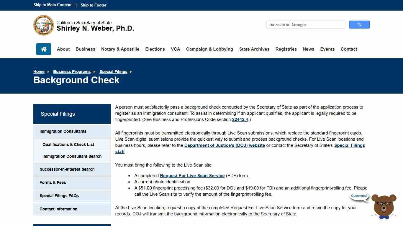 Background Check :: California Secretary of State